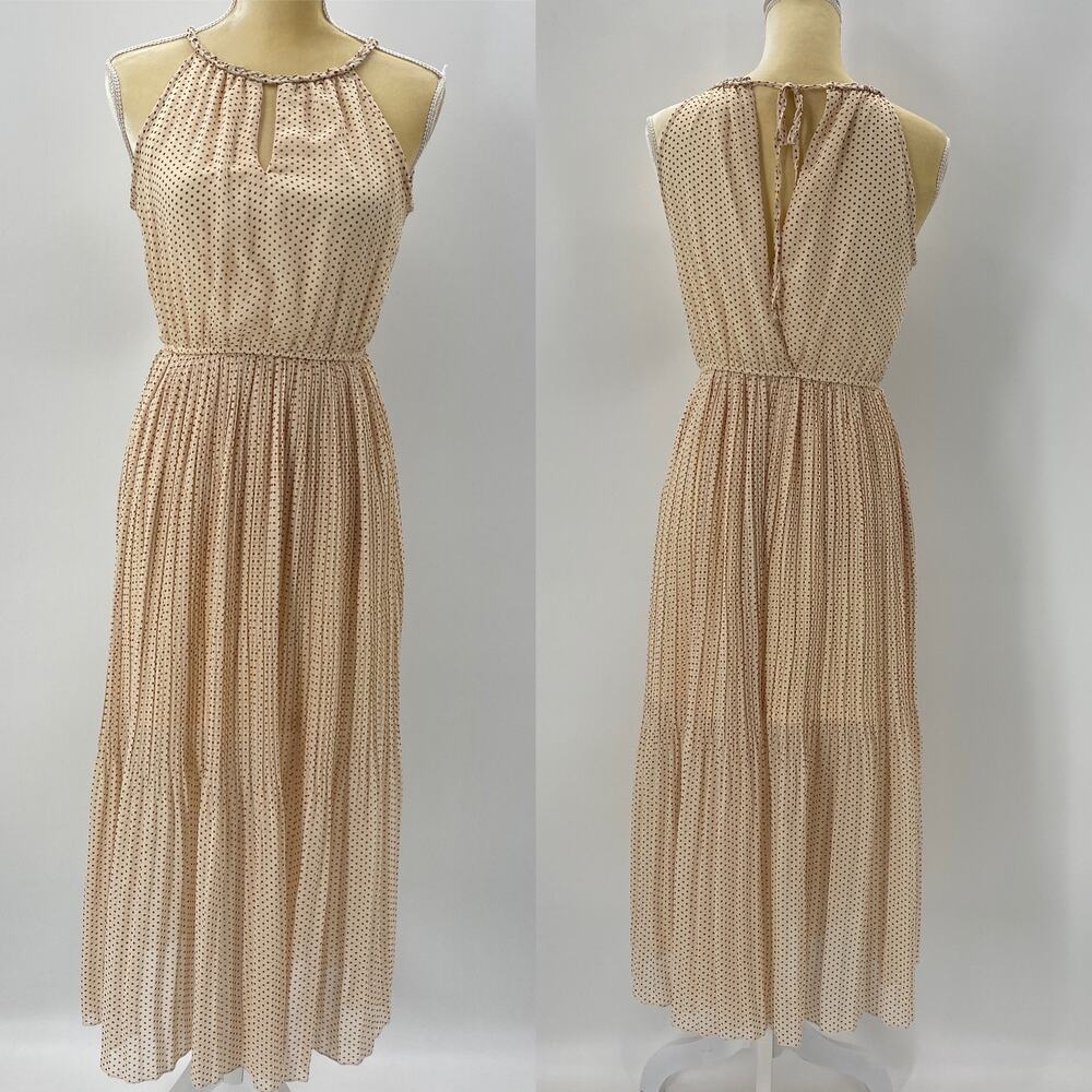 MAISON JULES Polk-a-dot High-Neck Midi Chiffon Sleeveless Dress Women XS